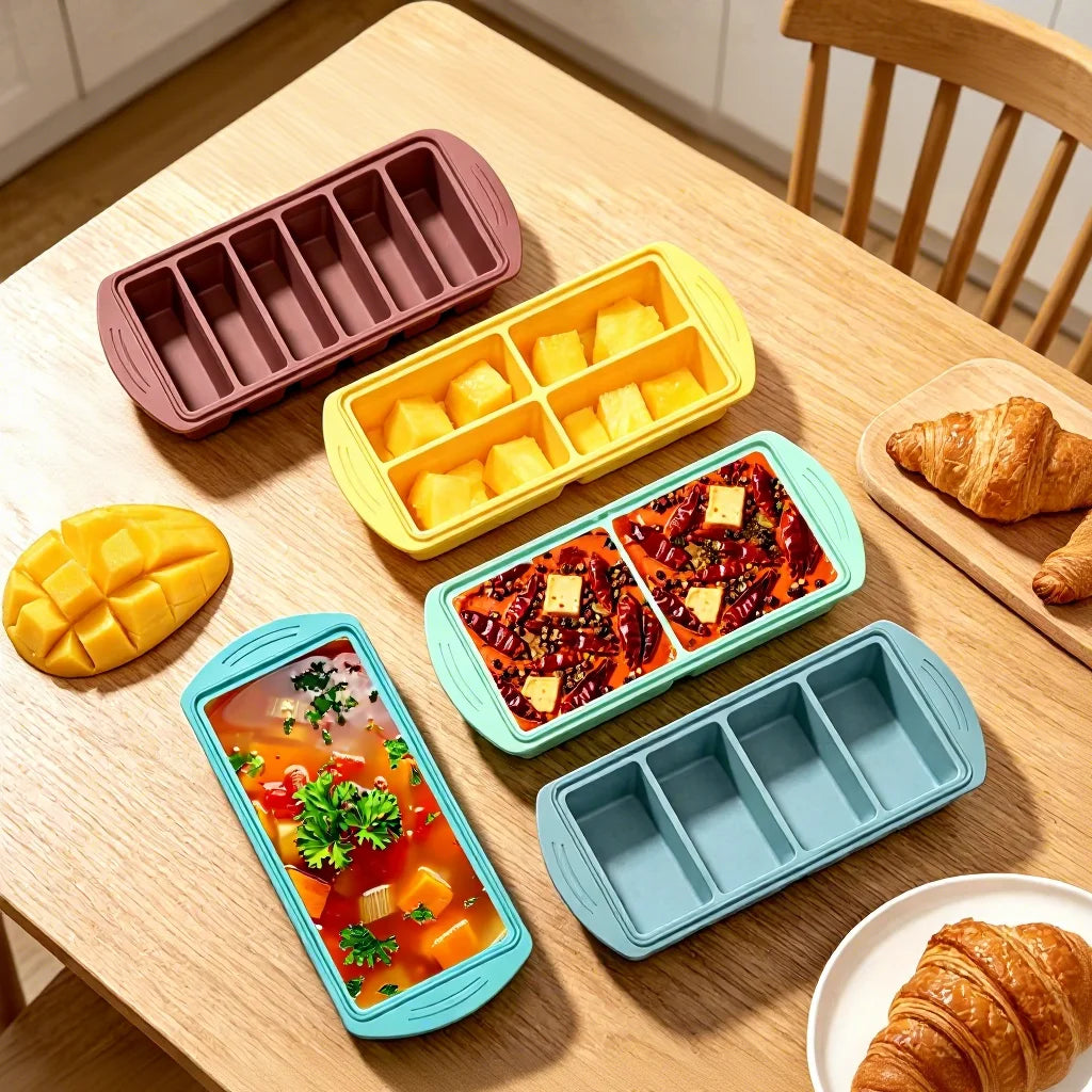 Custom Logo Silicone Freezer Tray with Lid Soup Freezer Container Molds Large Ice Cube Tray for Storage Food Soups Meal Prep