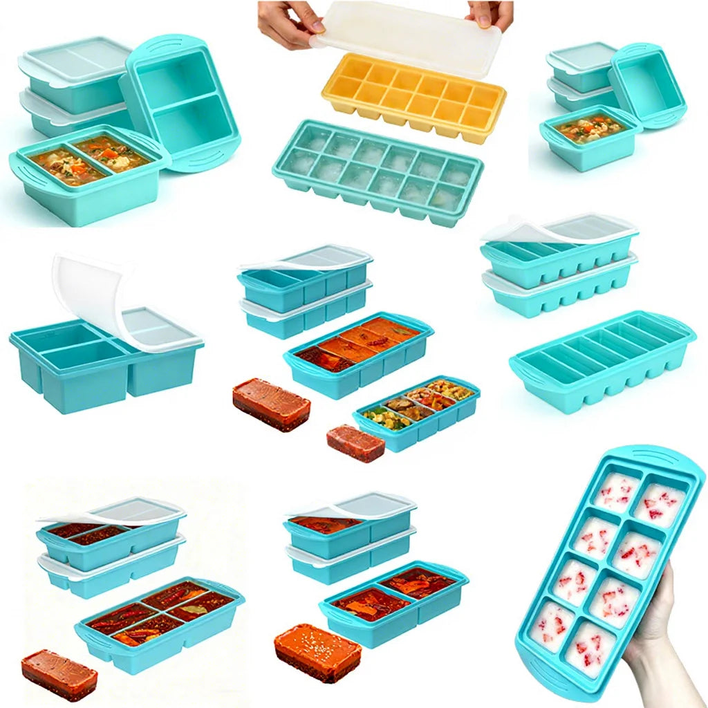 Custom Logo Silicone Freezer Tray with Lid Soup Freezer Container Molds Large Ice Cube Tray for Storage Food Soups Meal Prep