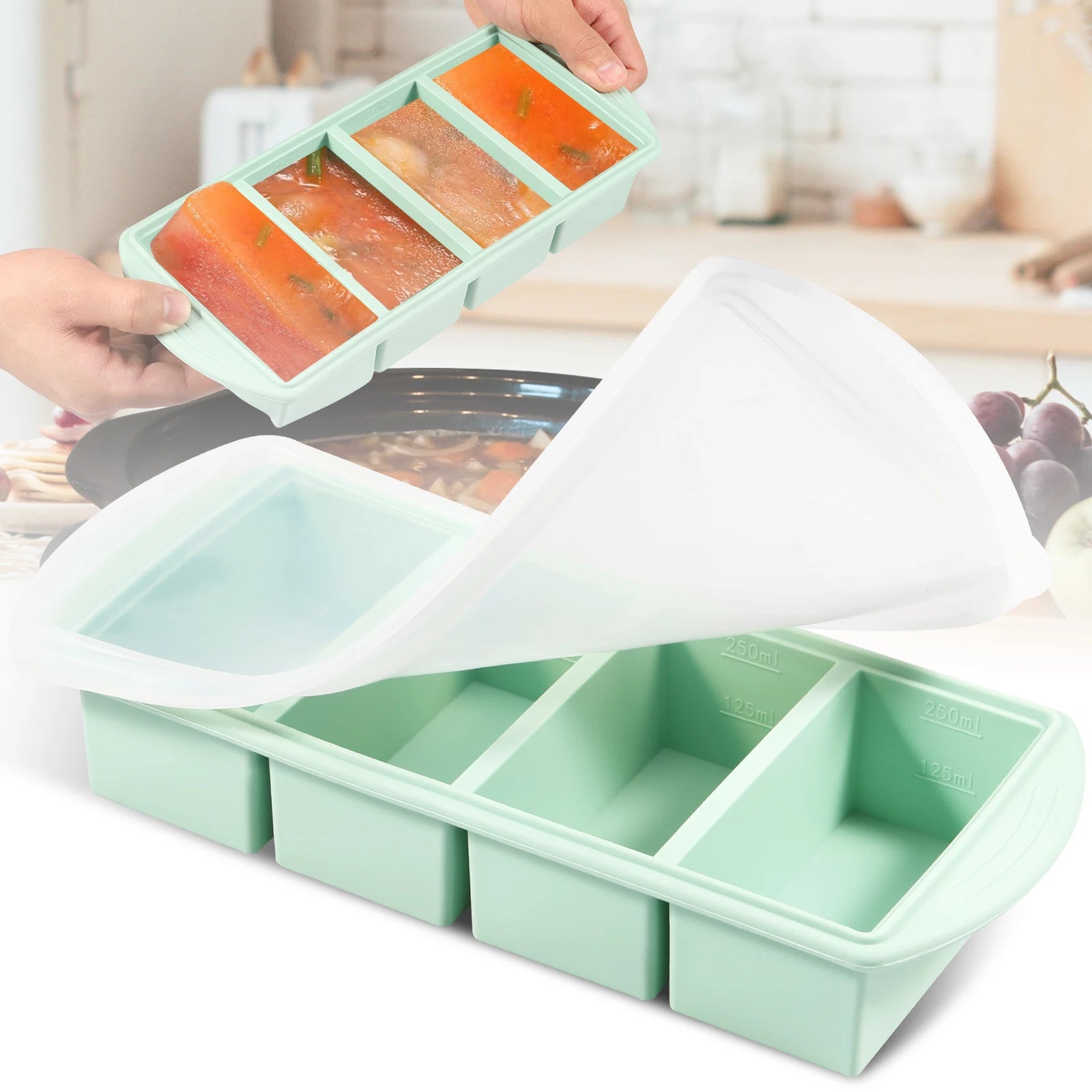 Revolutionary Silicone Freezer Tray - Effortlessly Store and Organize Your Food with 2 to 4 Cubes!